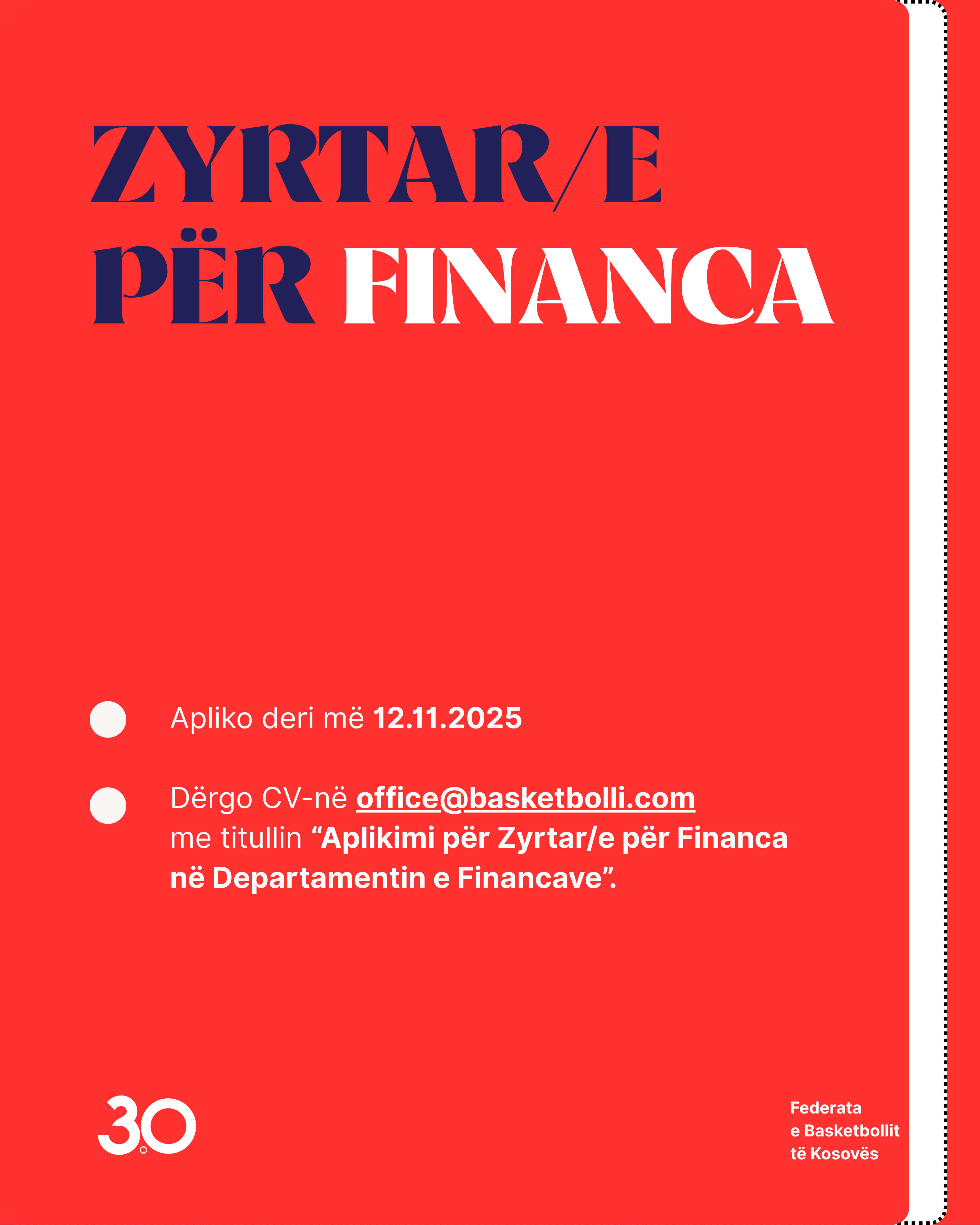 Konkurs: Zyrtar/e për Financa 