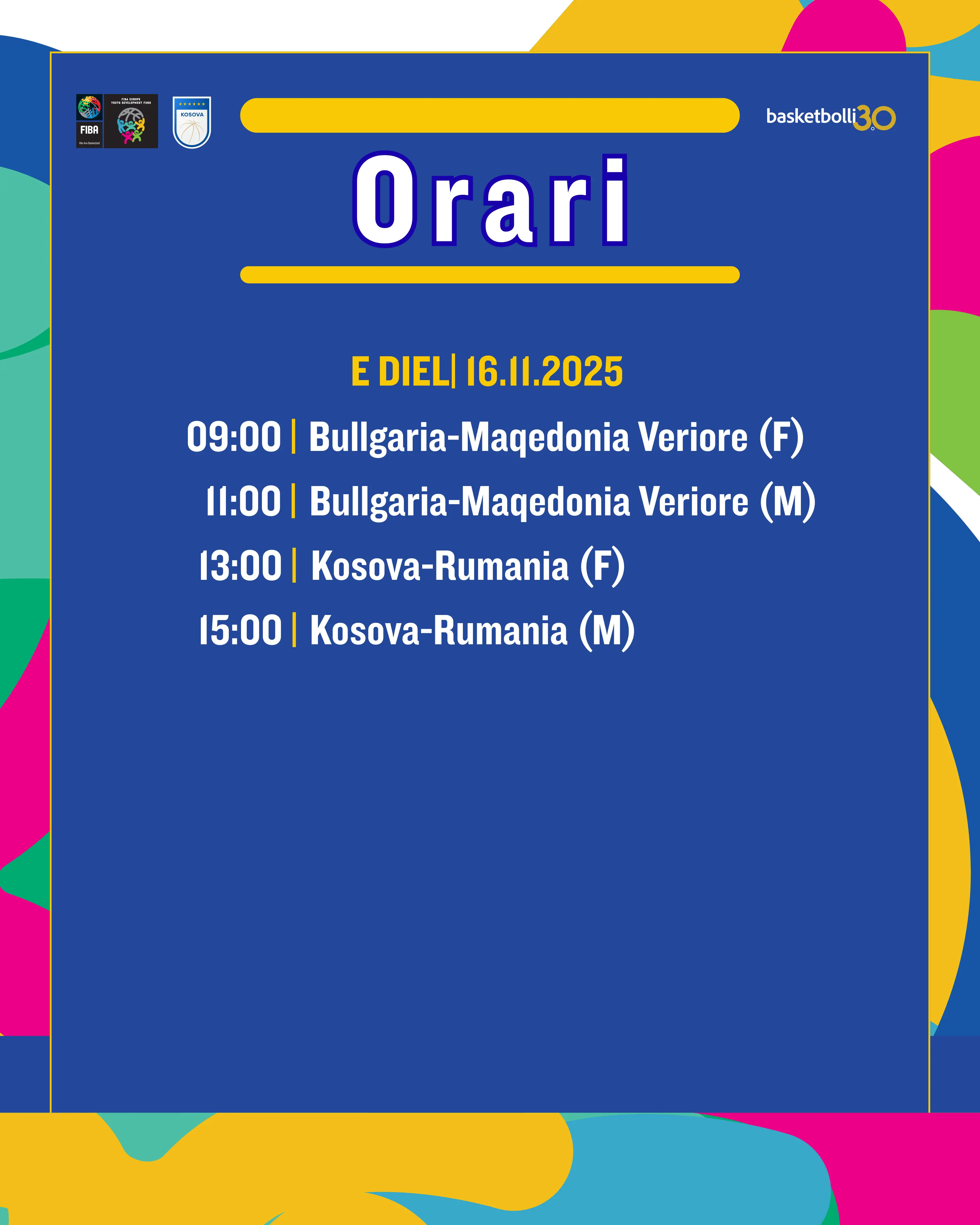 Orari i turneut të FIBA YDF-së në Gjakovë